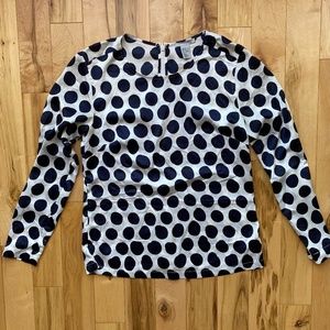 h & M white and‎ blue polka dot silk blouse